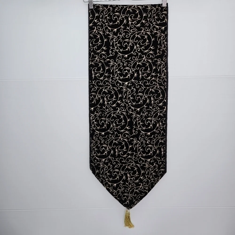 Table Runner Black & Gold Swirl Elegant Home Holiday Christmas Decor 13 x 71